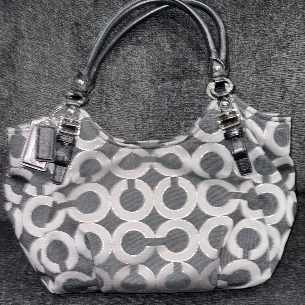 Coach Black Denim and Gray Circle Pattern Hobo Bag - Picture 4 of 12